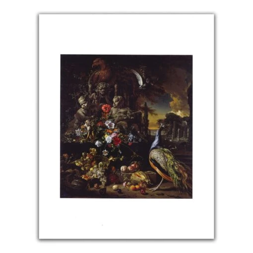 Flowers On A Fountain With A Peacock Mini Print